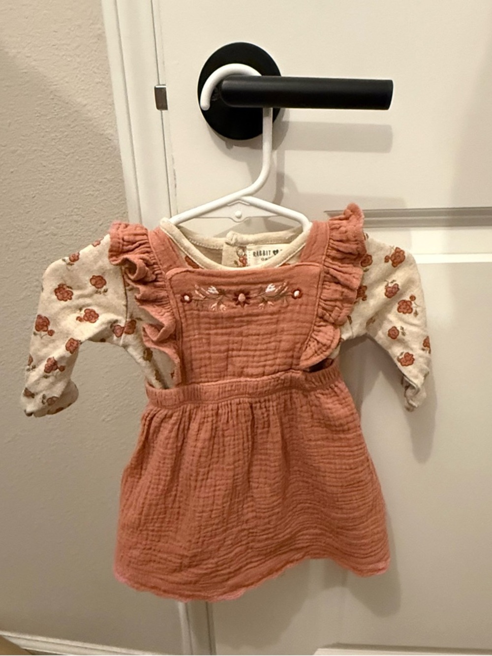 Rabbit and Bear Organic Pinafore Dress with onesie size 3-6 months